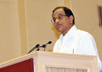 The Union Home Minister P. Chidambaram addressing at the Hindi Divas function, in New Delhi on September 14, 2011