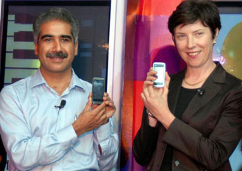 Vineet Taneja, Director Marketing, Nokia India with Tuula Rytila-Uotila, Vice President, Category Management, Live Category during the launch of the new touch devices - Nokia 5230 and Nokia 5530 Xpress Music, in NEW DELHI on August 25, 2009 
