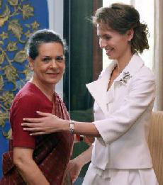 Syrian President's wife Asma with UPA Chairperson Sonia Gandhi