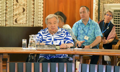 Secretary-General António Guterres addresses the Pacific Islands Forum in Fiji on May 15 2019. UN Photo/Mark Garten