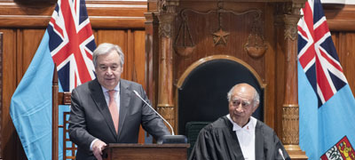 UN Secretary-General António Guterres address the Fijian Parliament in the capital, Suva, on May 16, 2019. UN Photo/Mark Garten