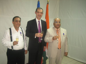 French Ambassador Jérôme Bonnafont with Mushirul Hasan and Vinay Kumar Tewari