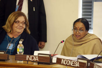 Lok Sabha Speaker Meira Kumar at the second meeting of the Preparatory Committee of Speakers of Parliaments organized by the Inter-Parliamentary Union at the United Nations in New York on November 16