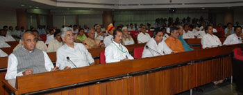 A view of the MPs attending a Talk by the Foreign Secretary, Shri Shivshankar Menon on "Foreign Policy : India’s Challenges & Opportunities”, as part of Lecture Series for MPs, organized by the Bureau of Parliamentary Studies and Training of the Lok Sabha Secretariat in Parliament Library Building on 21 July 2009. 